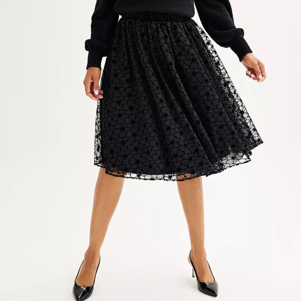 NWT Draper James Black Floral Velvet Burnout A-Line Skirt Holiday Tulle Size L - Picture 3 of 9